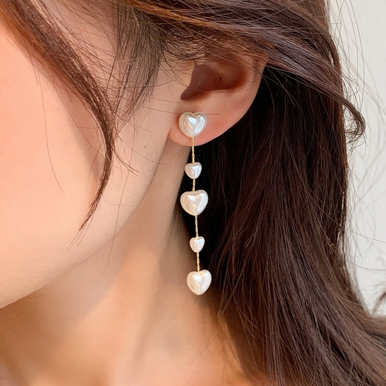 S925 heart pearl long pierce ハートパールロングピアス | Jewel Mii