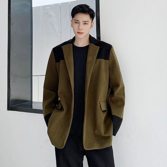 【予約販売】テーラードジャケット バイカラーデザイン ジャケット メンズ カーキ ブラック フォーマル パーティー 結婚式 二次会 パーティー エレガント 韓国トレンド 大きいサイズ 春 秋 冬 M/L/XL