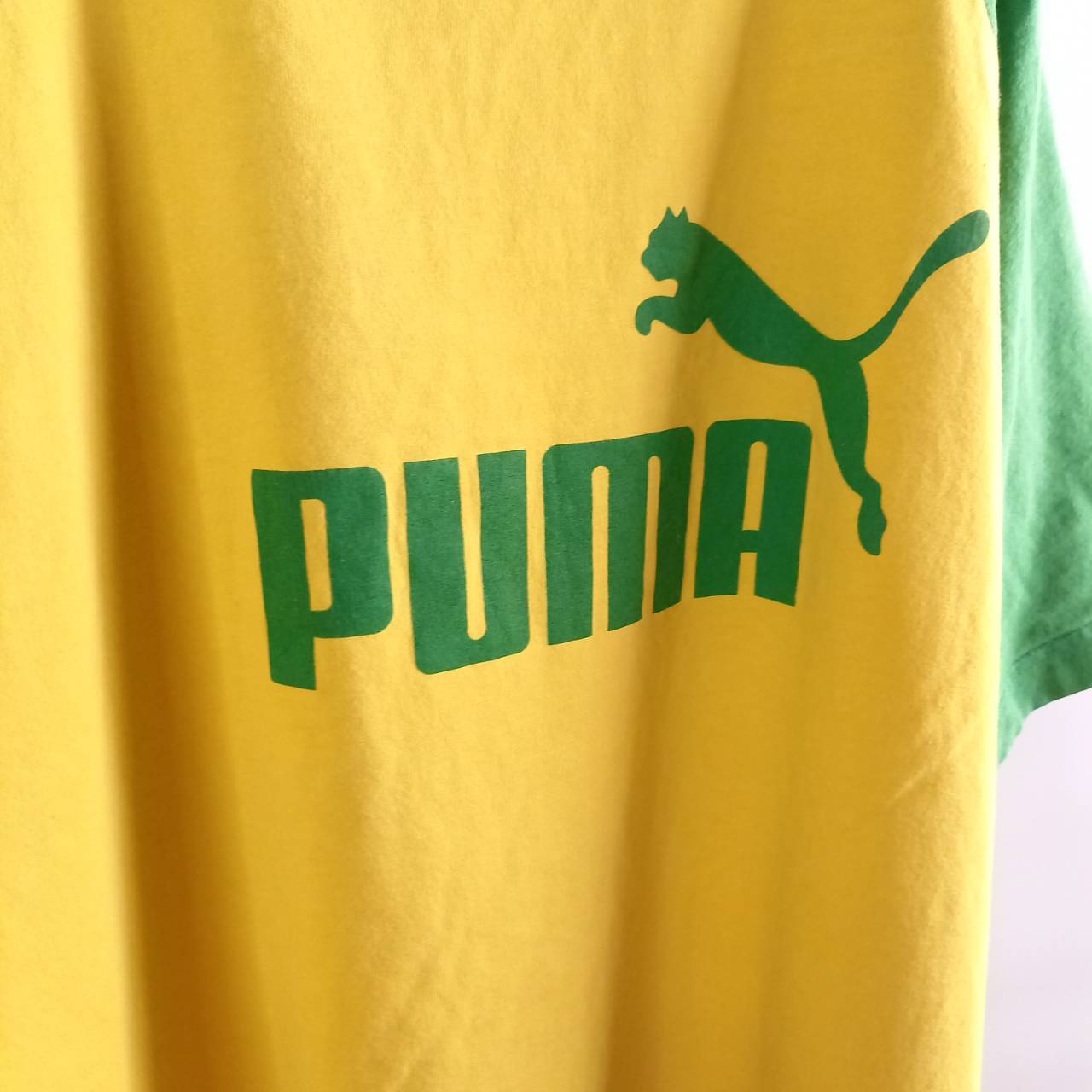 90s オールド プーマ ラグランTシャツ 半袖 プリント ビッグロゴ 黄色