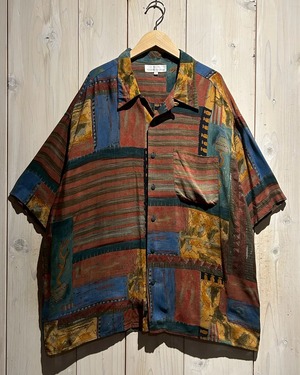 【a.k.a.C.a.k.a vintage】"Marks & Spencer" Art Pattern Vintage Loose S/S Open Collar Shirt
