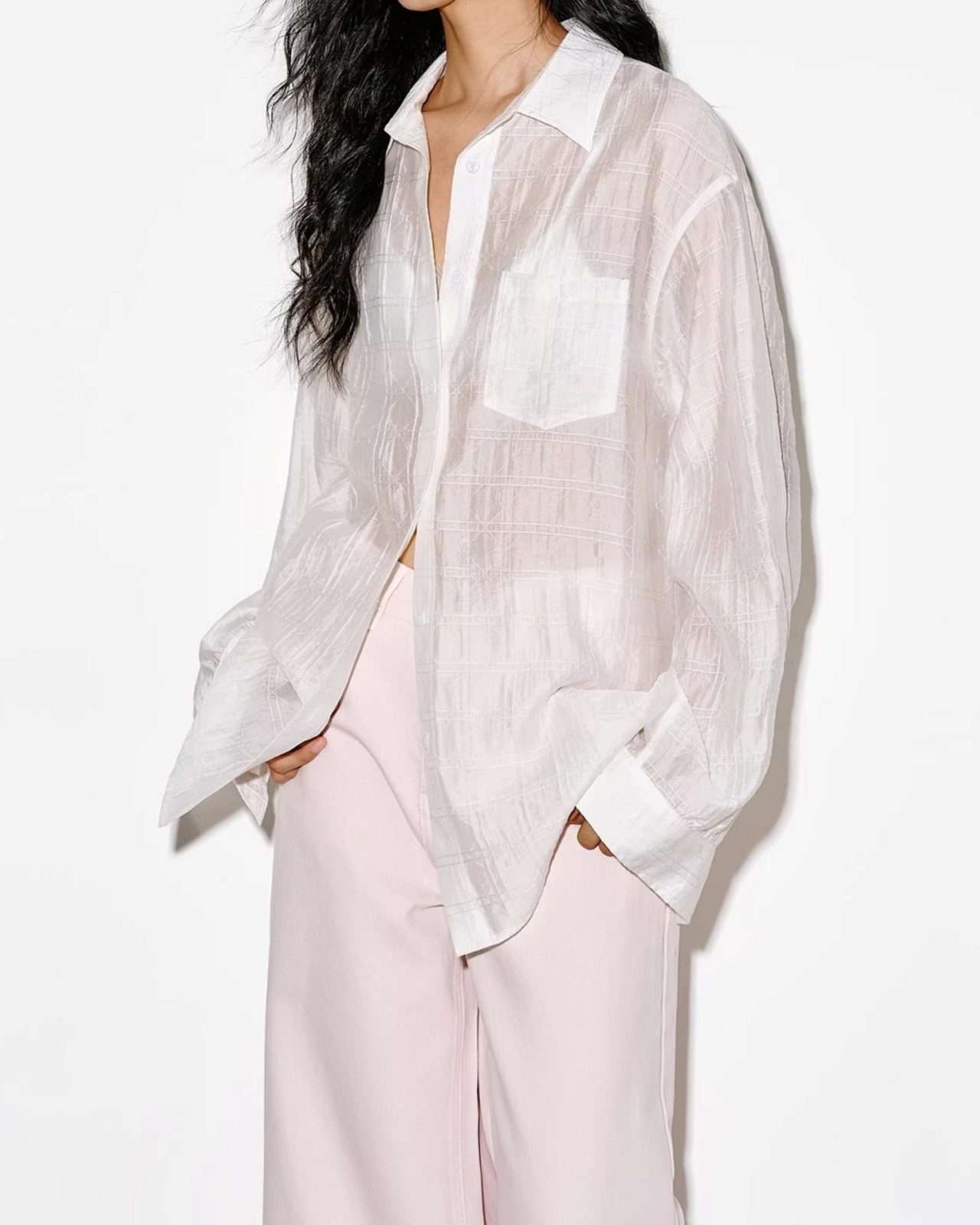 Sheer plaid oversized Shirt L0068