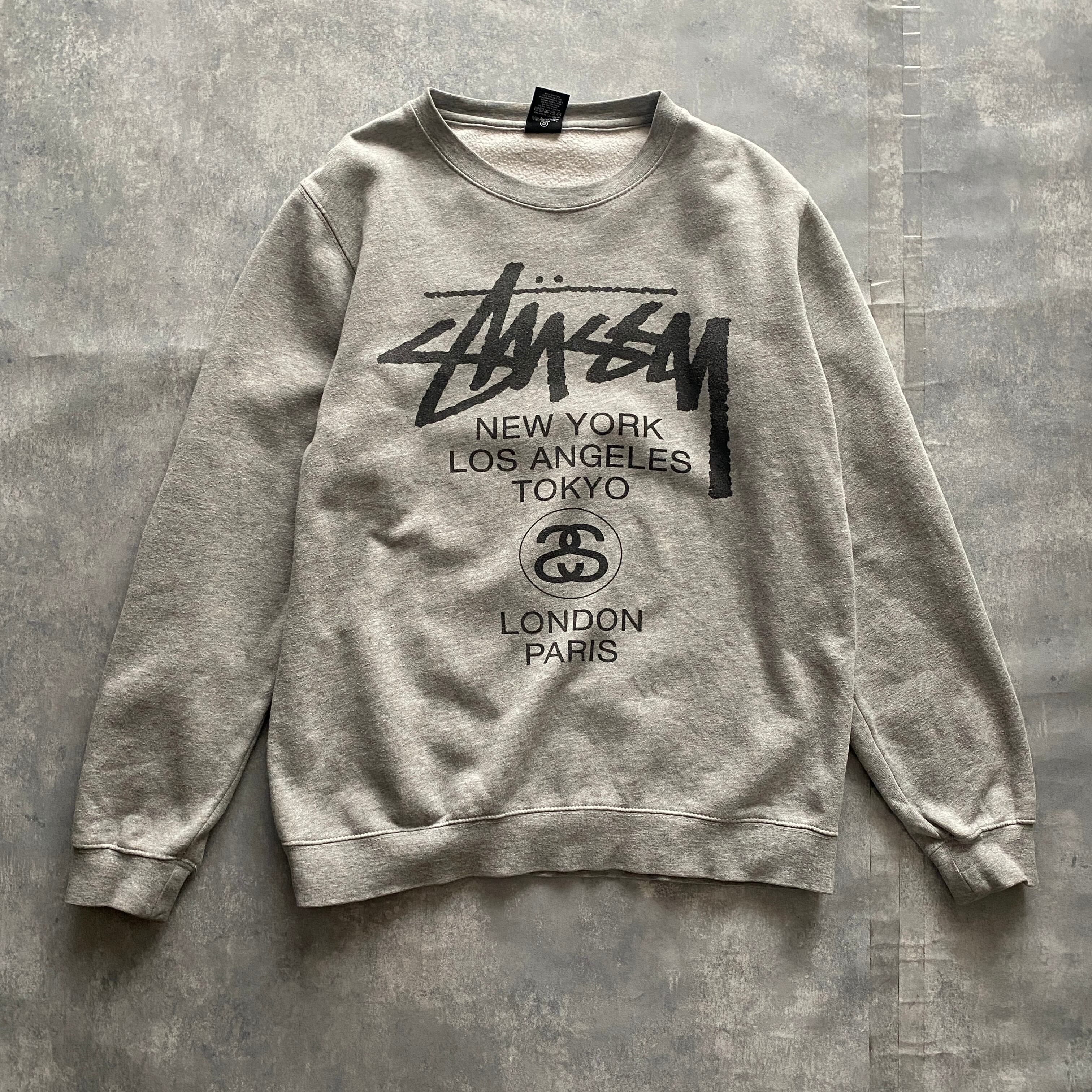 STUSSY　スウェットトレーナー　XL　グリーン　両面プリント　ワールドツアー