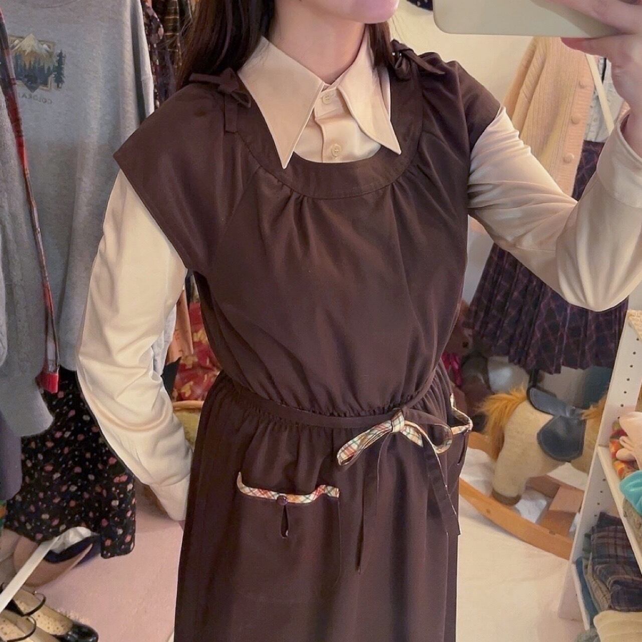 orange check ribbon jumper skirt