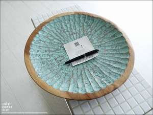 モンキーポッド総無垢材 デコレーショントレイEG2 小物入れ 飾り皿 木製 菓子器 手作り エスニック ハンドメイド 総無垢 一点物 直径40cm