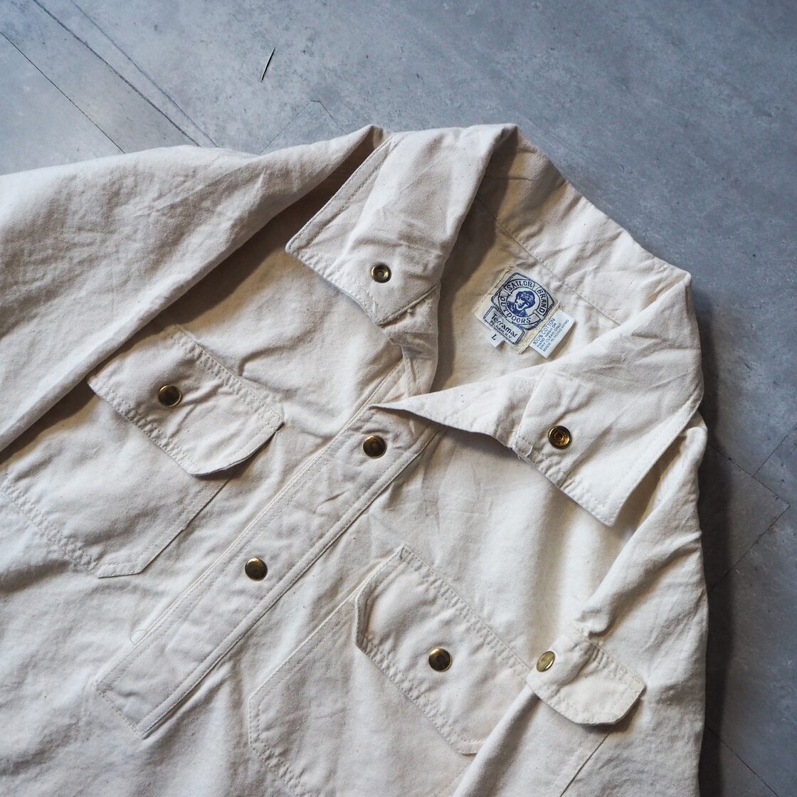 70s “sailar brand” off-white cotton linen bourgeron smock sampling 