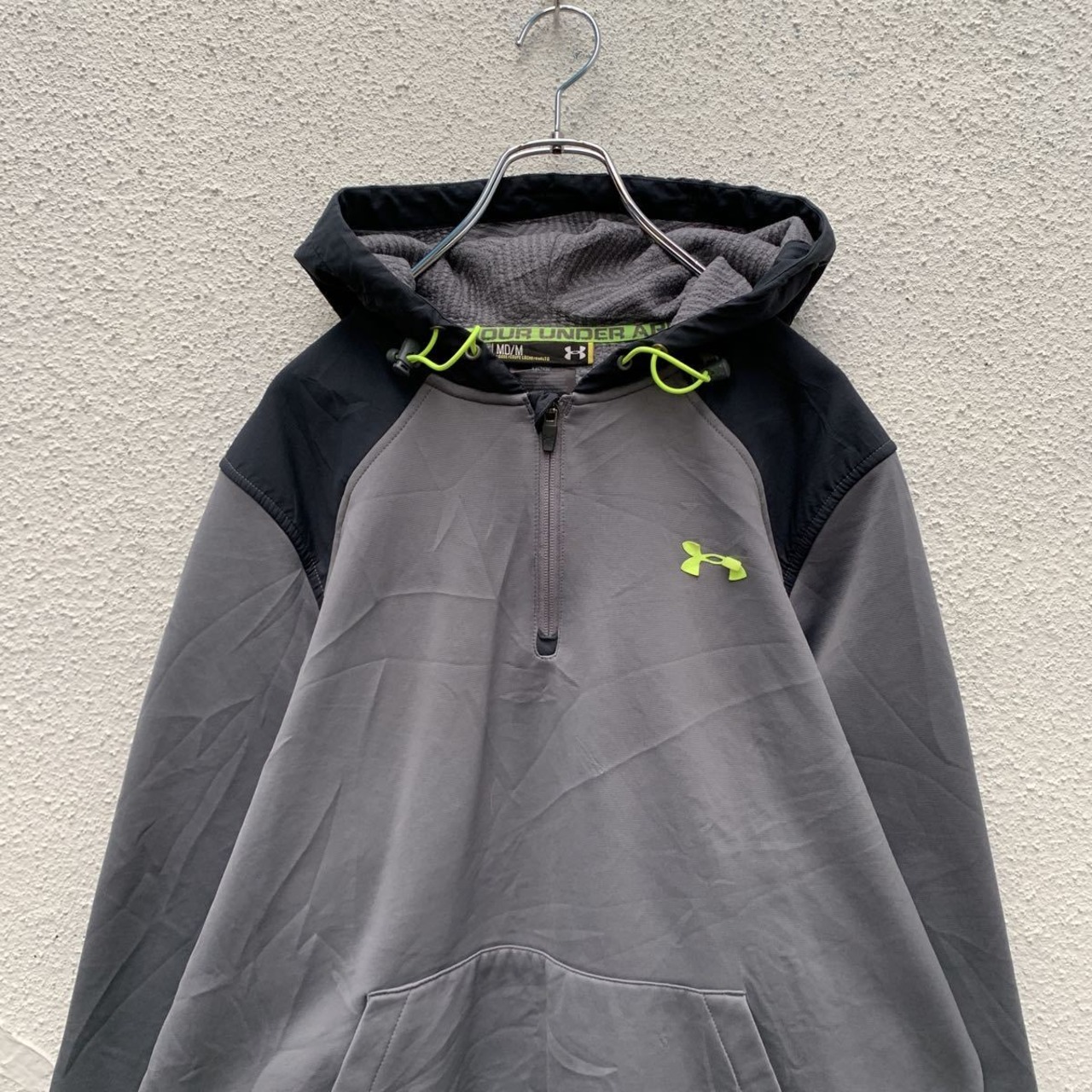 UNDER ARMOUR ハーフジップ パーカー M グレー ネオングリーン 