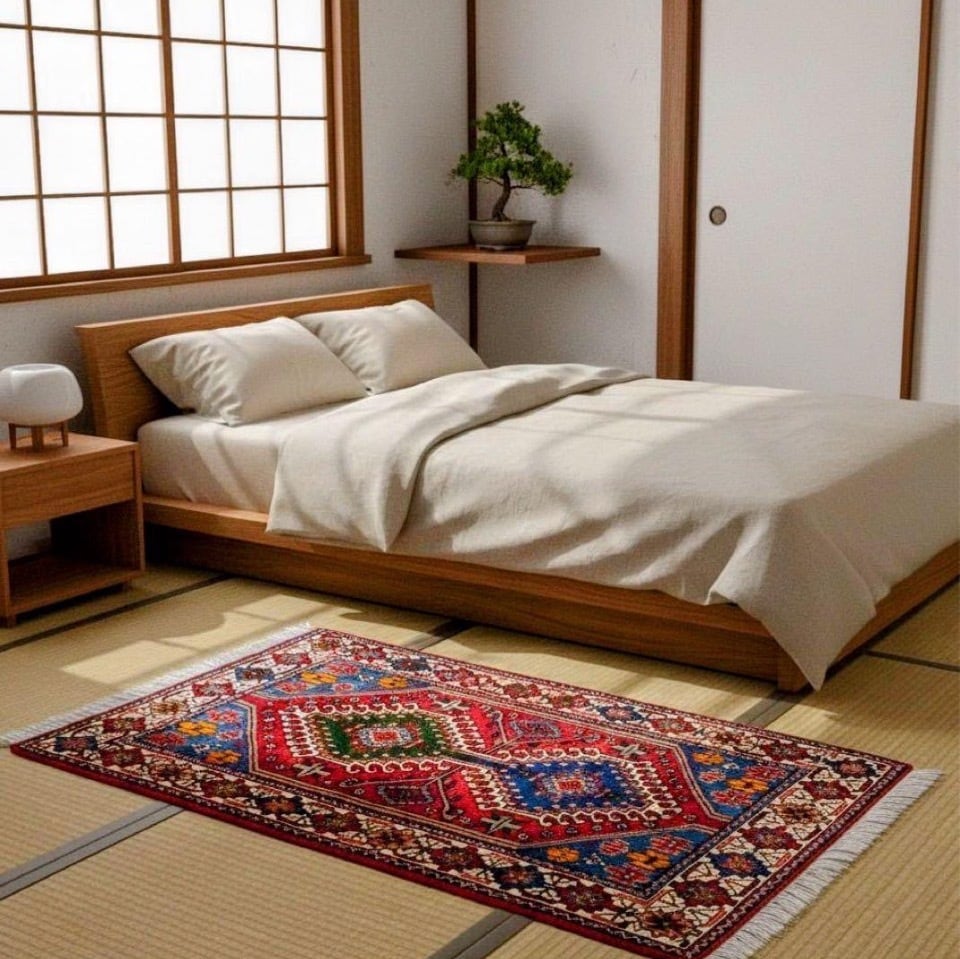 ペルシャ絨毯 本物 手織り トライバルラグ ホラサン産60/88cm 草木染め
