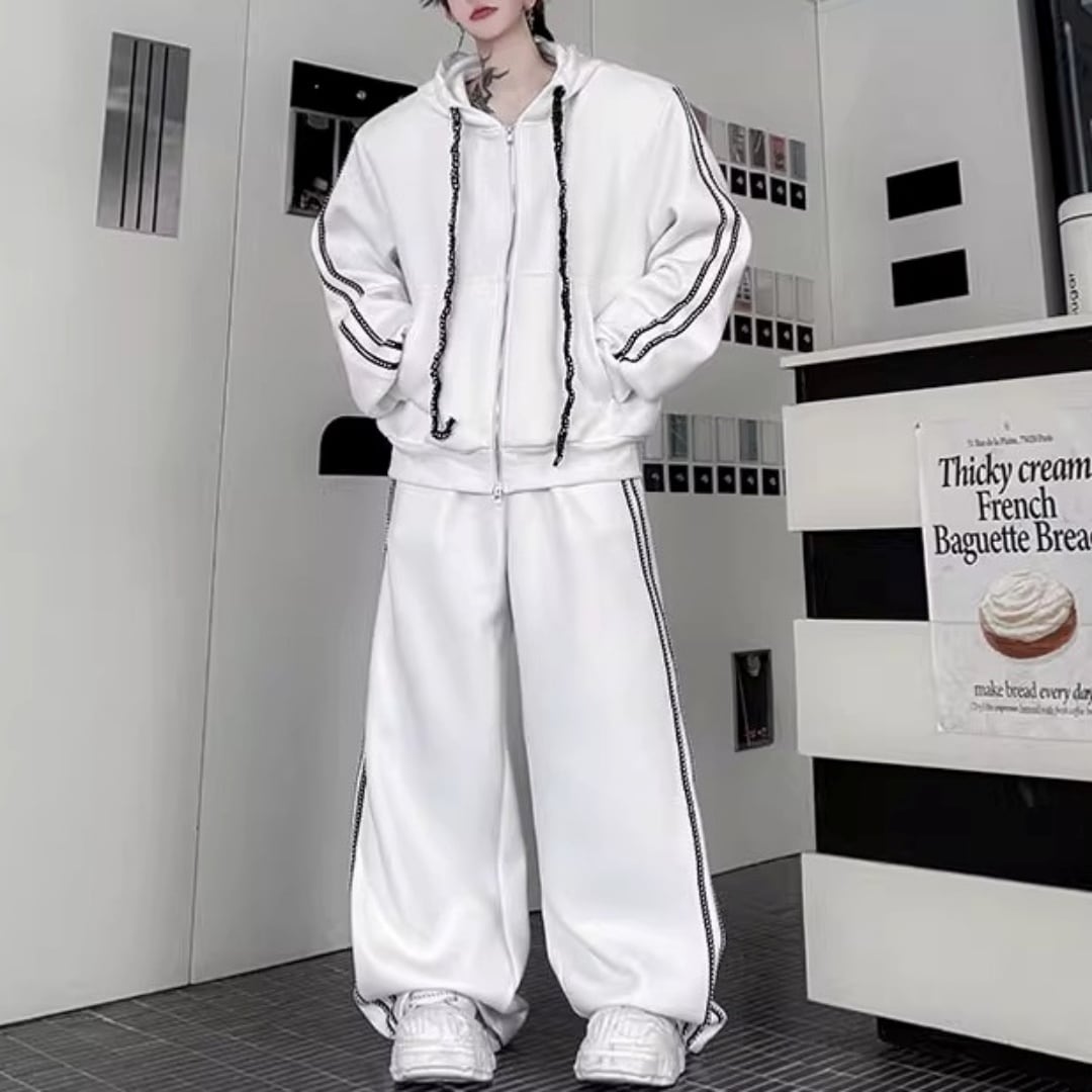 ストリートモード サイドラインパーカー&ワイドトラックパンツ セットアップ 2カラー D11963