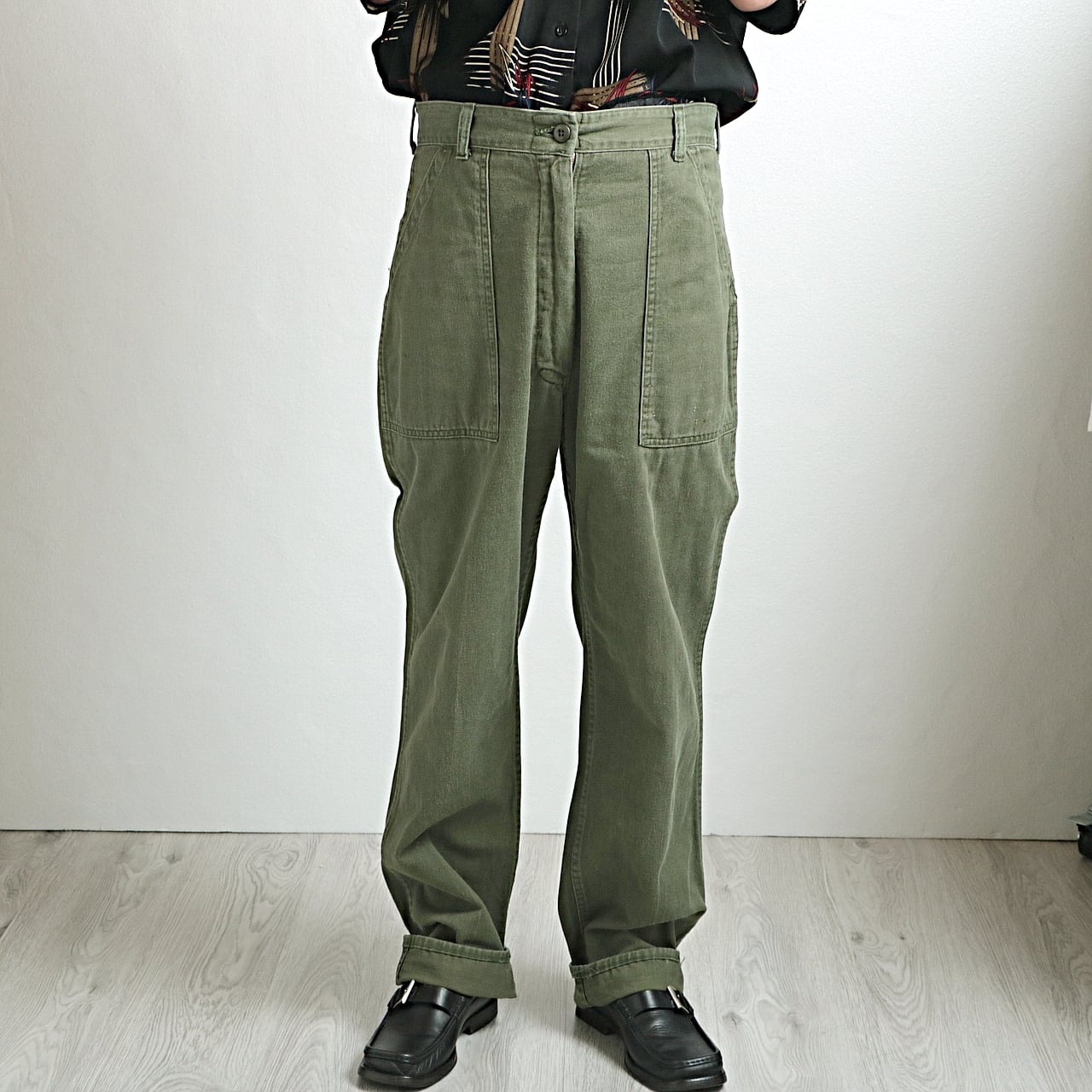 70s US ARMY OG107 ベイカー ミリタリー パンツ ジップ 古着 used