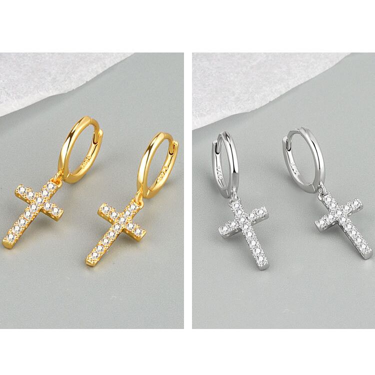 【色: d.CHクロス-CZ】KRKC&amp;CO クロス ピアス 十字架 フープピア メンズ ピアス シルバー 925 ダイヤ フープ&クロムハーツクロス 十字架