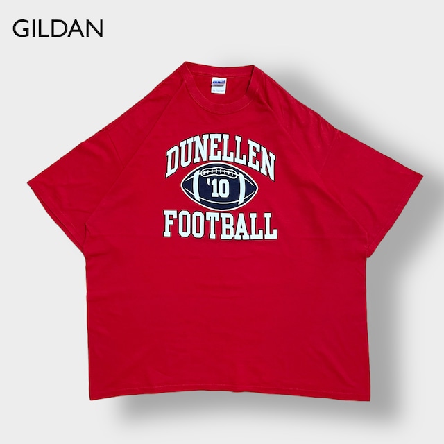 【GILDAN】2XL ビッグサイズ ダンエレン高校 DUNELLEN  Tシャツ フットボール イラスト アーチロゴ 半袖 US古着