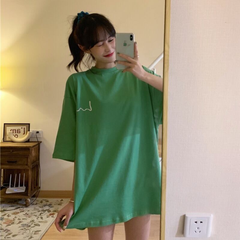 2020年夏バージョンの新しいルーズミドル丈ボトムスに半袖Tシャツの女性インズカレッジスタイルのカジュアルトップスがありません 1号婦人1230202277