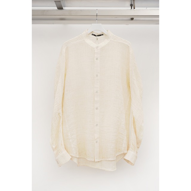 [D.HYGEN] (ディーハイゲン) ST102-0423S Cracked Jacquard Linen Cold-Dyed Banded Collar Shirt (dusty white)