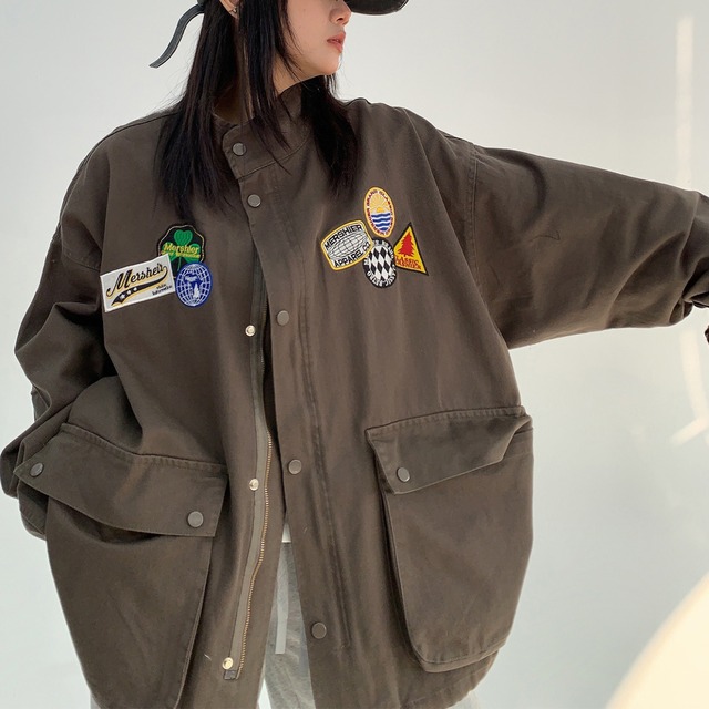 brown denim jacket with patch　ワッペンブラウンデニムジャケット　J0811