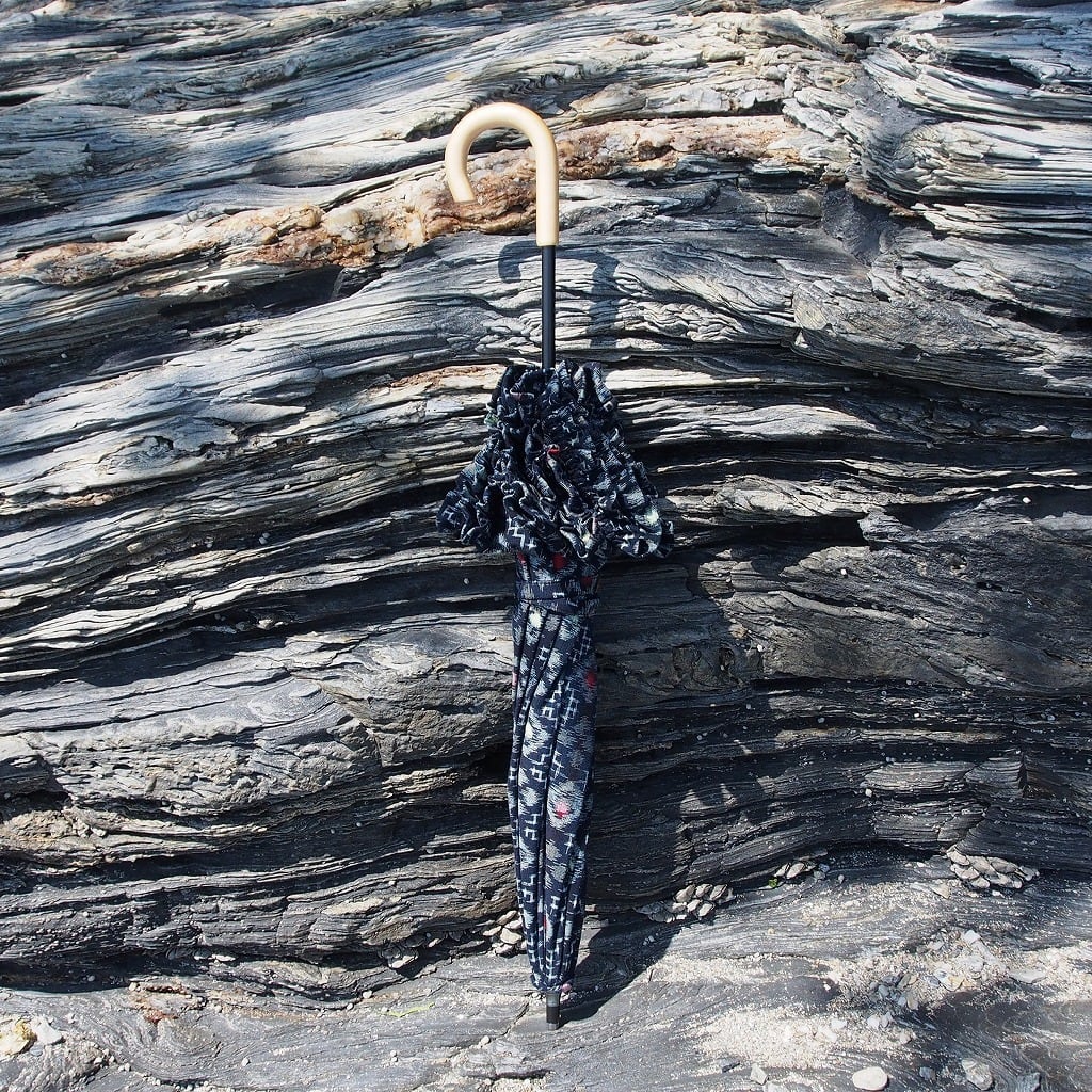 着物リメイク日傘＊久留米絣から作ったフリル付き日傘, Kimono