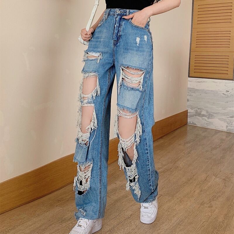 サマースタイルジーンズ レディーススタンダードハイウェストウェストスリムカジュアルルーズワイドレッグパンツ レトロ 夏物 ワイドパンツ ガールズファッション19271318135