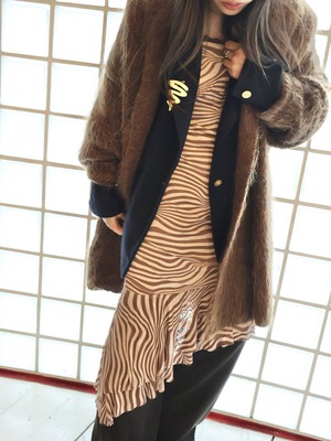 zebra pattern asymmetry design dress【1901】