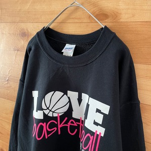 【GILDAN】プリント スウェットトレーナー バスケットボール LOVE basketball M 黒 US古着