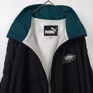 90s　puma × NFL　ナイロンジャケット　刺繍ロゴ　イーグルス　黒　M