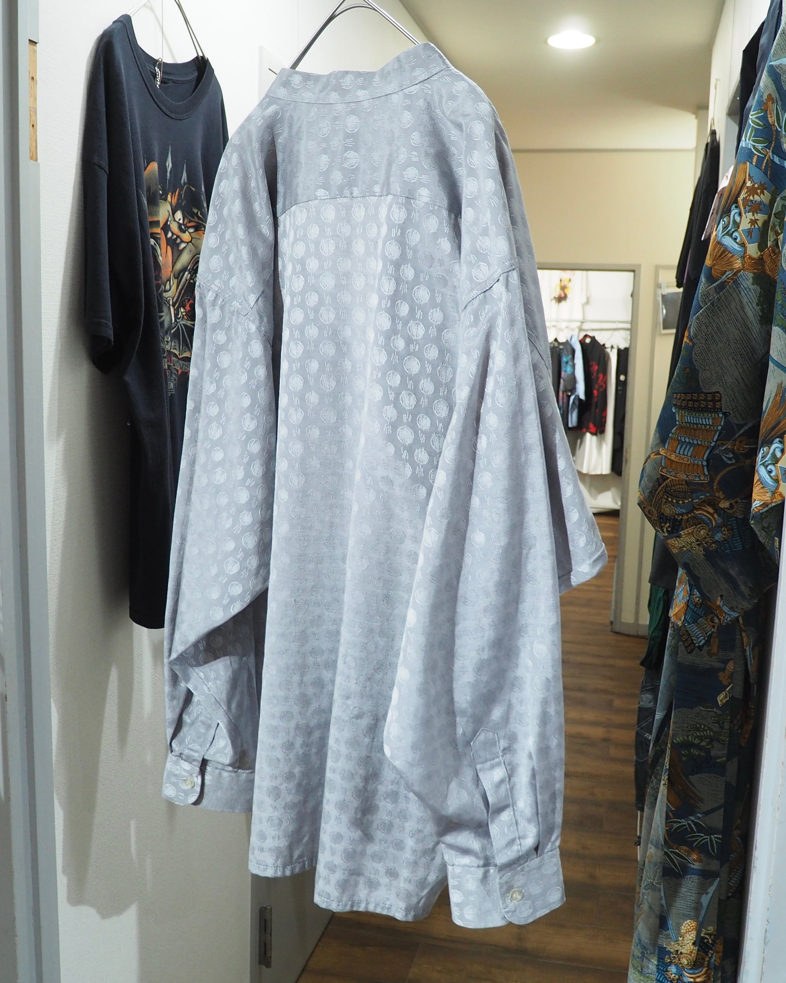 Dot Embroidery × Oblique Deformation vintage Over silhouette Shirt