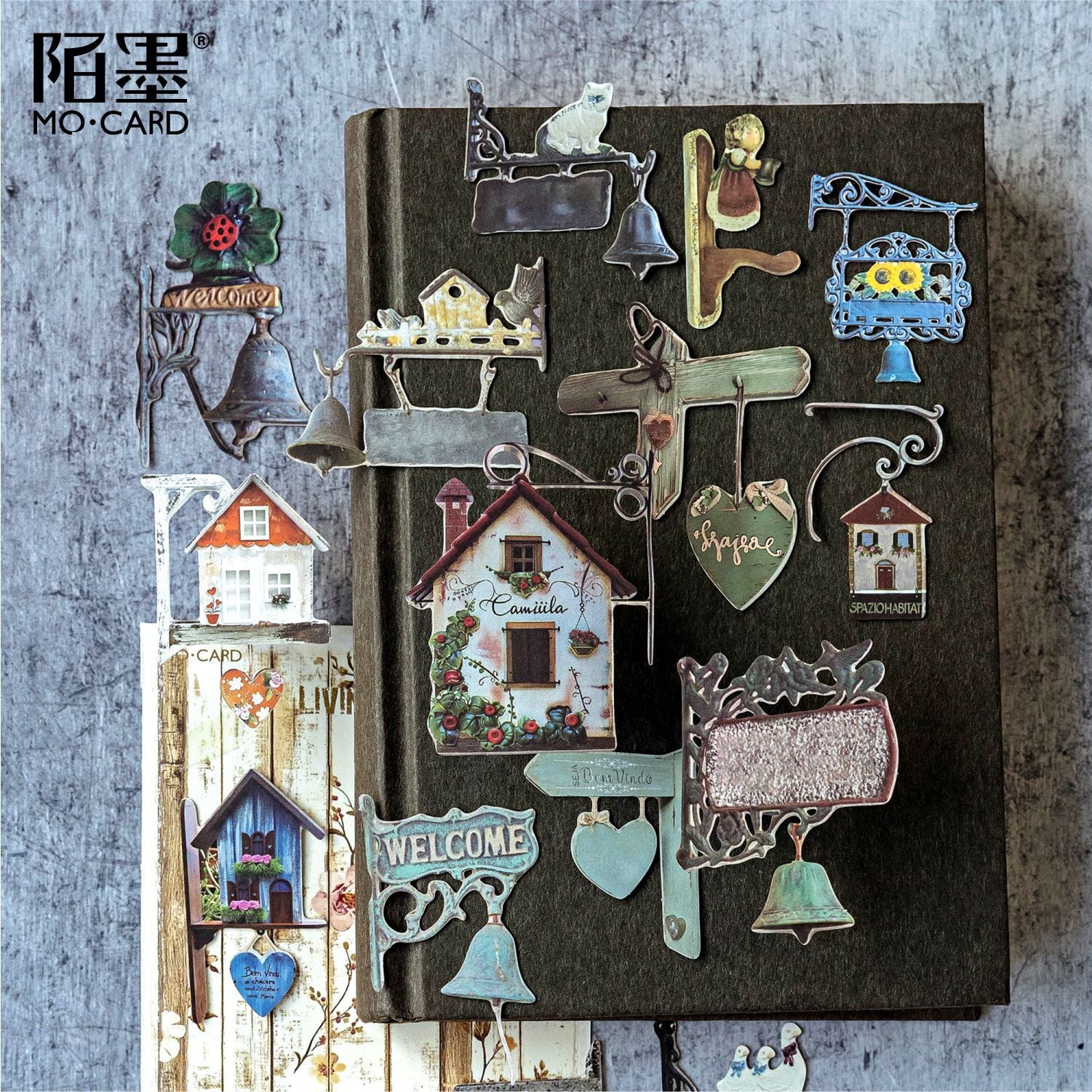 新入荷】ステッカー アンティーク調 AB21 15枚入 田園風景 吊り看板