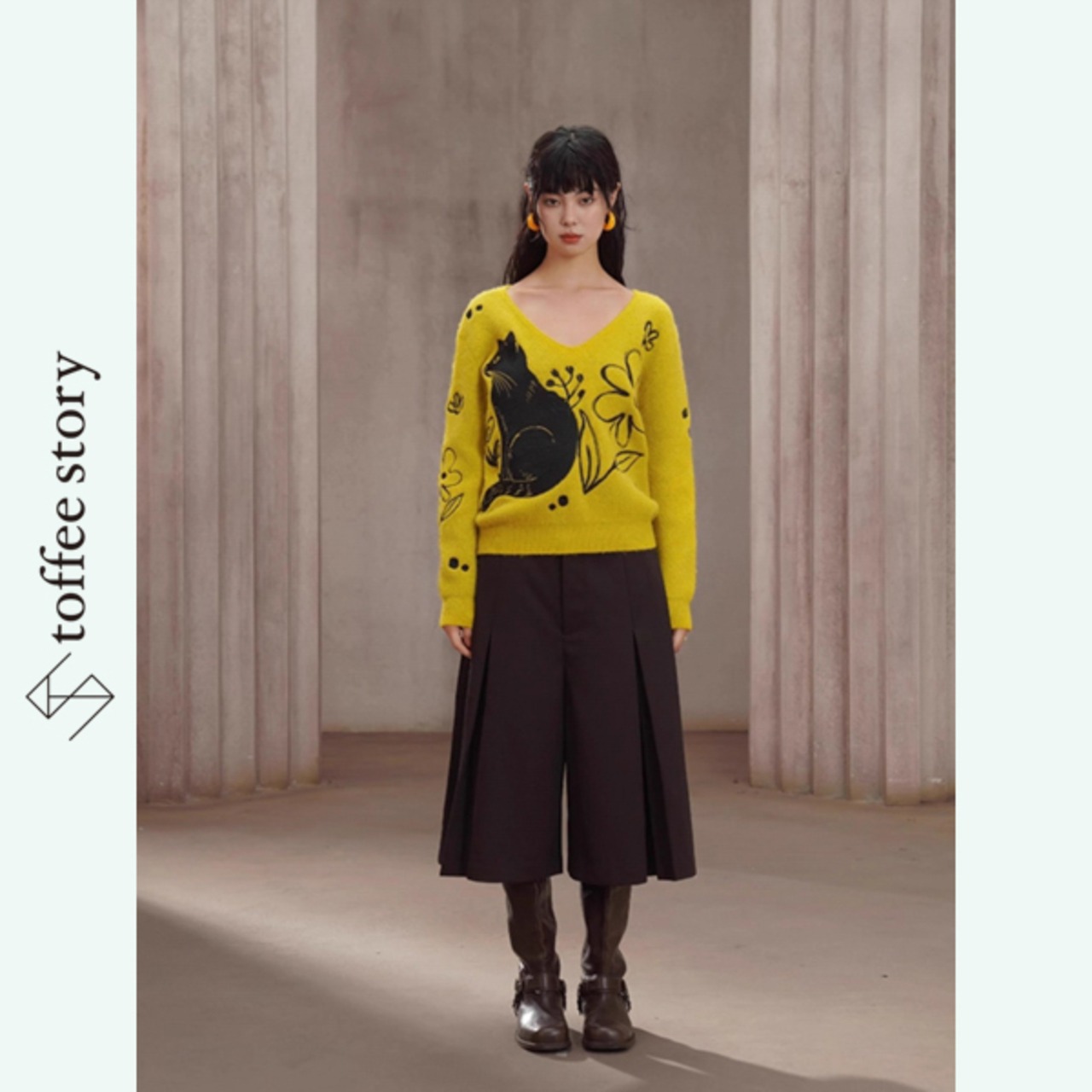 静寂の庭を歩く影のプリーツキュロット《C0257》