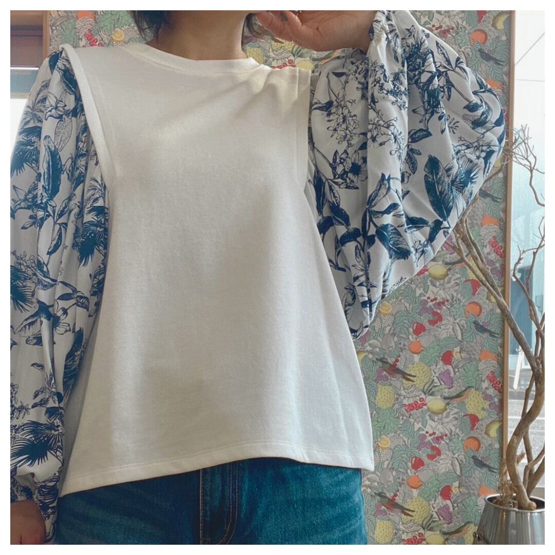 【TRANOI.】ボタニカル柄バルーンスリーブプルオーバー