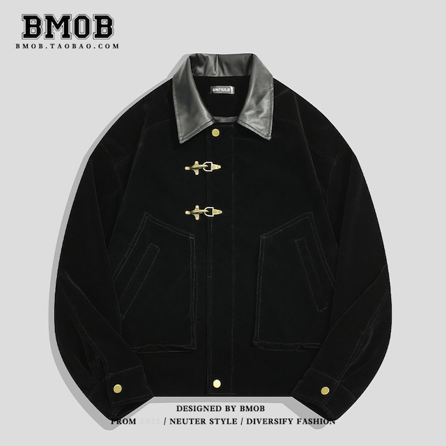 ♥ボタンで時間を留め、襟がトレンドを導く!【BMOBシリーズ】★ジャケット★ ユニセックス 2color アウター 金属ボタン PU襟 切り替え