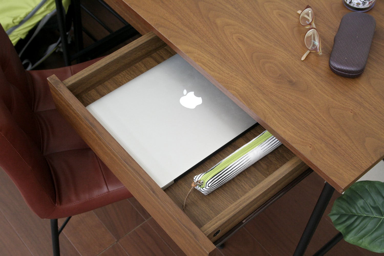 木製デスク ブラウン 2引き出し ブラウン木製デスク 引き出し2つ付き