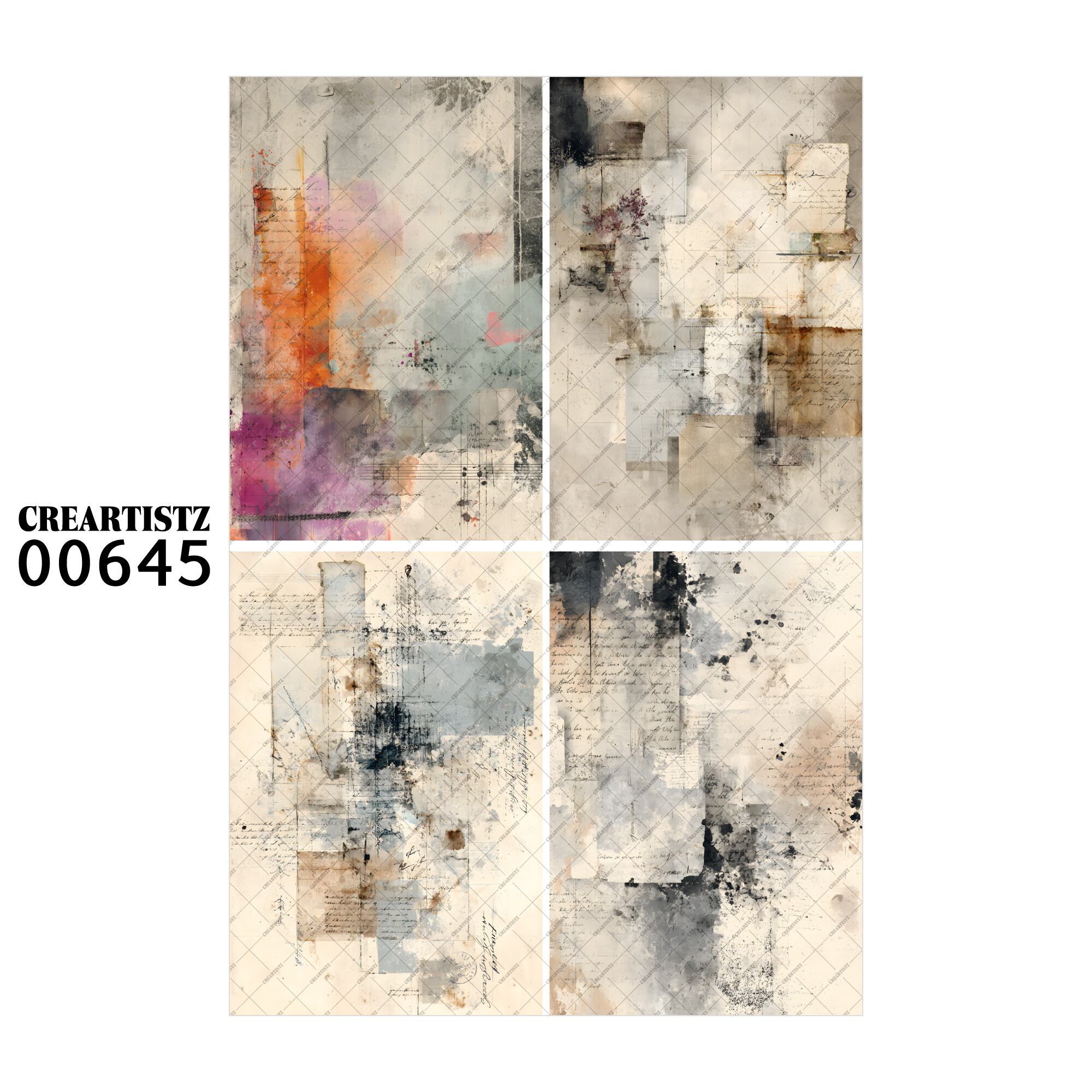 00645 背景 コラージュ素材 オリジナル 12枚セット (4種類×3枚) ペーパー/ステッカー CREARTISTZ