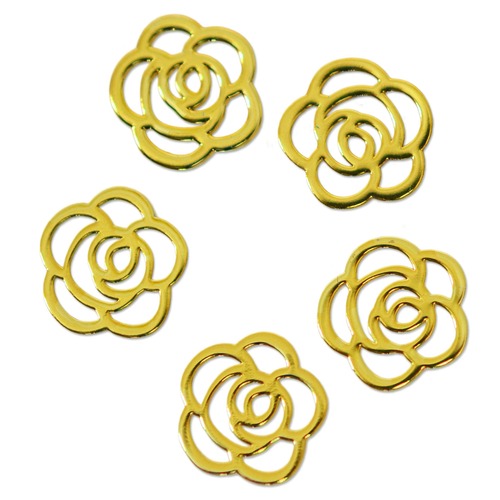 フラットメタルパーツ　ローズ（薔薇） 約5mm ゴールド 20個入り mp10013