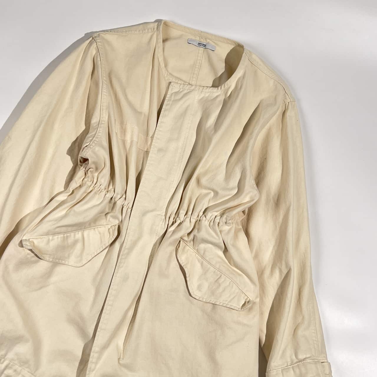 relume レリューム ノーカラー  ウエストドローコード コットン ジャケット F/ホワイト系 レディース