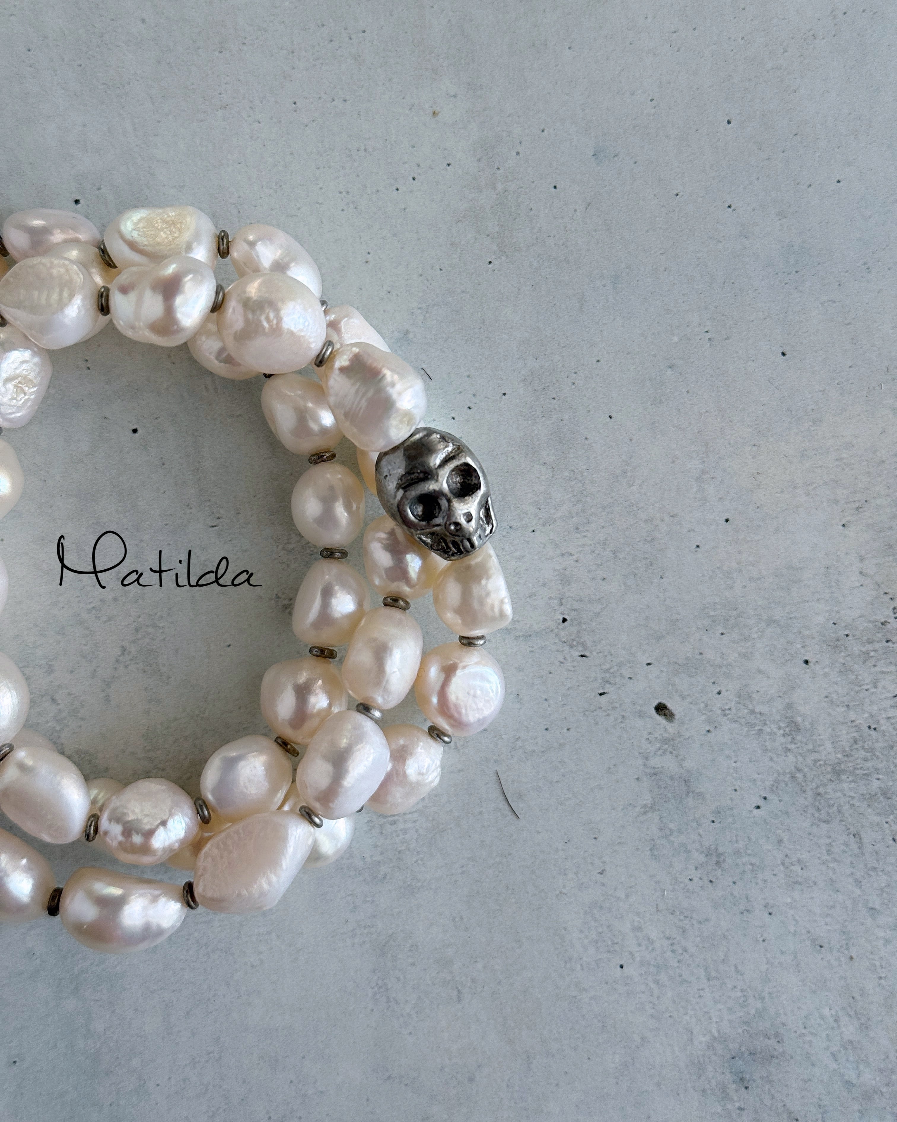 【再販】2way bracelet(淡水パール×スカル)