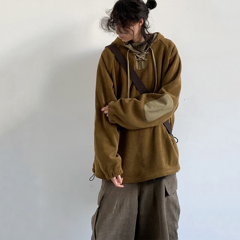 jiwuus個性的な切り替えコーデュロイパーカー | mblueshop