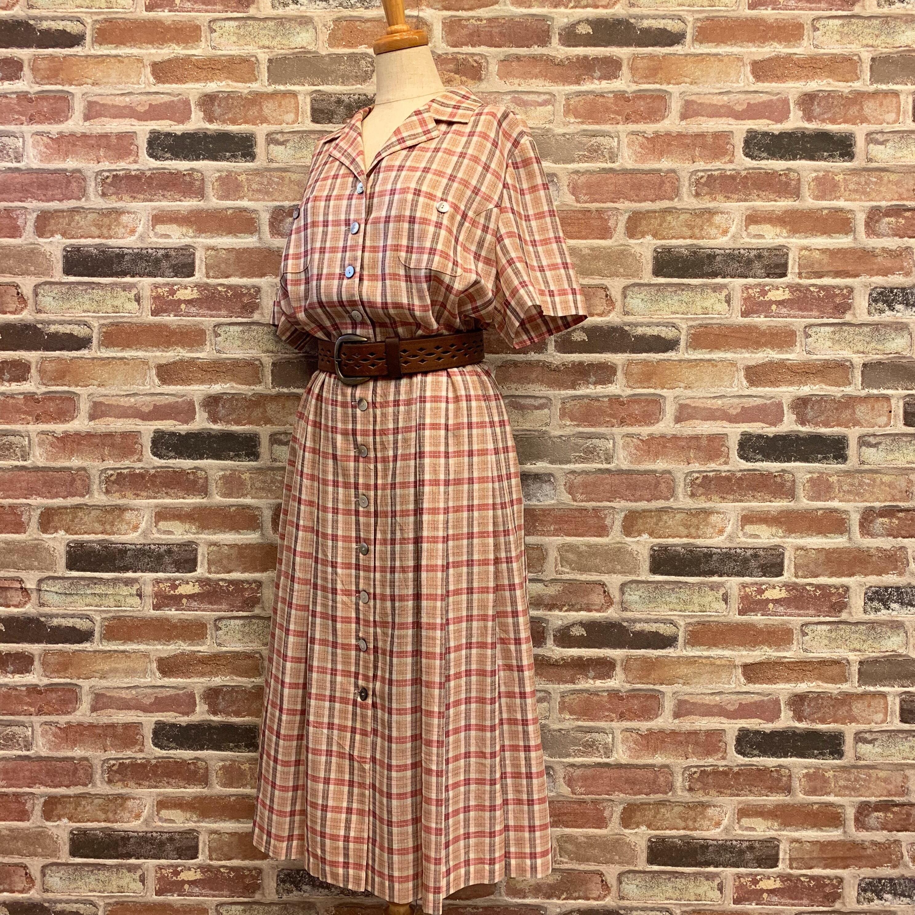 Check Beige×Pink One-piece