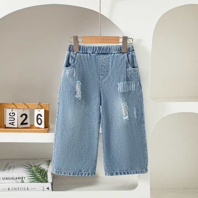 【BABY】ダメージ加工ゆったりワイドデニムパンツ - 3