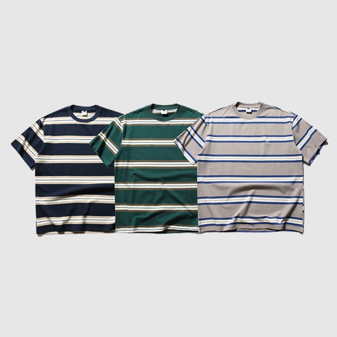 ラウンドネックボーダーTシャツ H2812