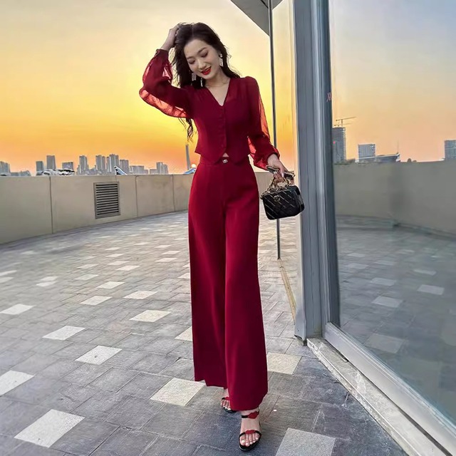 【新作⭐】ファッショナブルで人気のレディーススーツ、シャツ、トップス、ワイドレッグパンツ、ツーピーススーツ、コンプリートセット