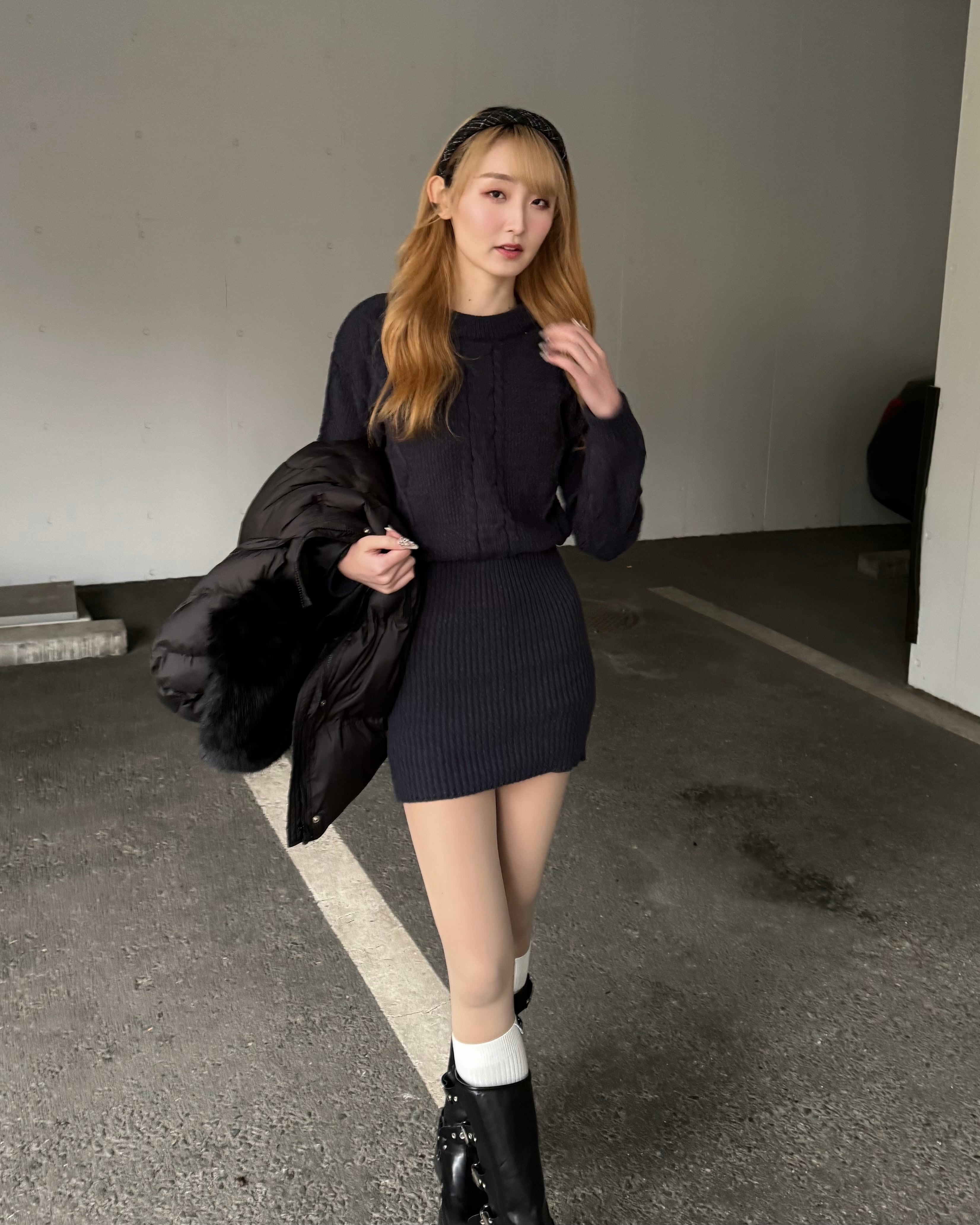 ケーブルニットミニワンピ V04531