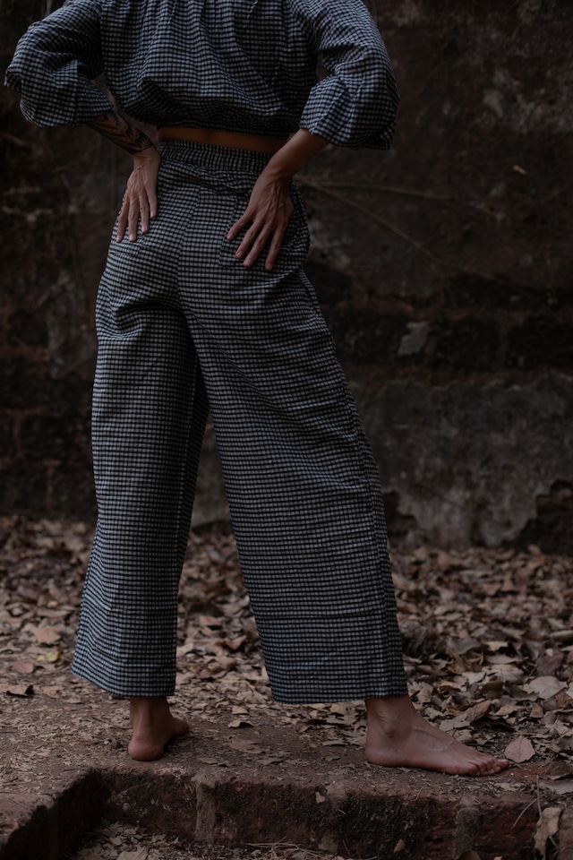 Handloom Cotton Check Wide Pants
