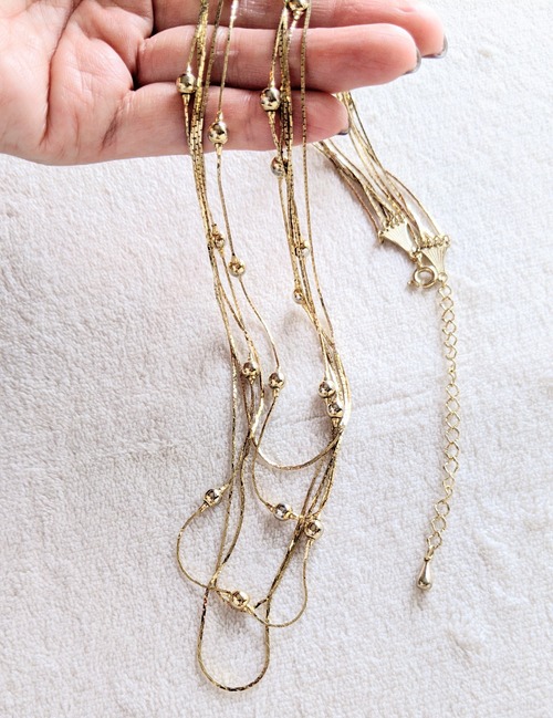 vintage long necklace ５gold-lines