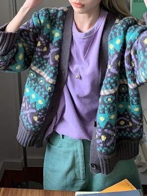 Retro color knit cardigan（レトロカラーニットカーディガン）c-524