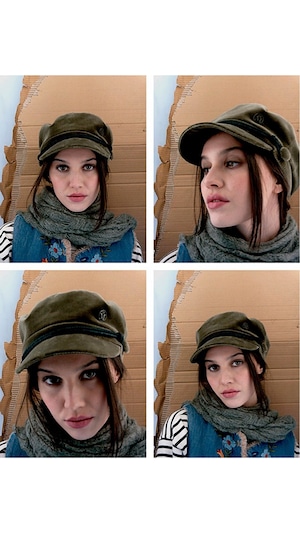 MAISON MICHEL -New Abby-:KHAKI sailor cap in smooth velvet.