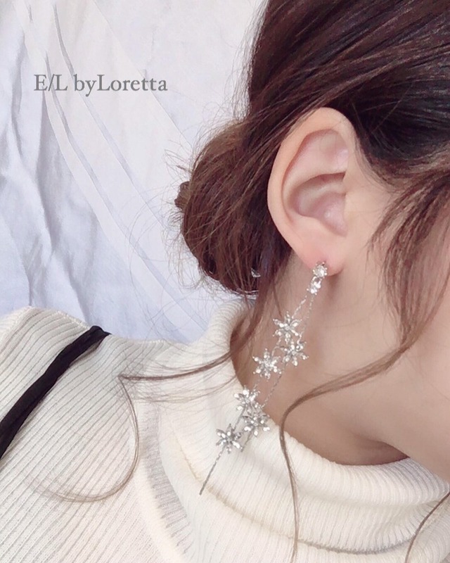 Crystal flower chain pierce/earring(Silver)  0037