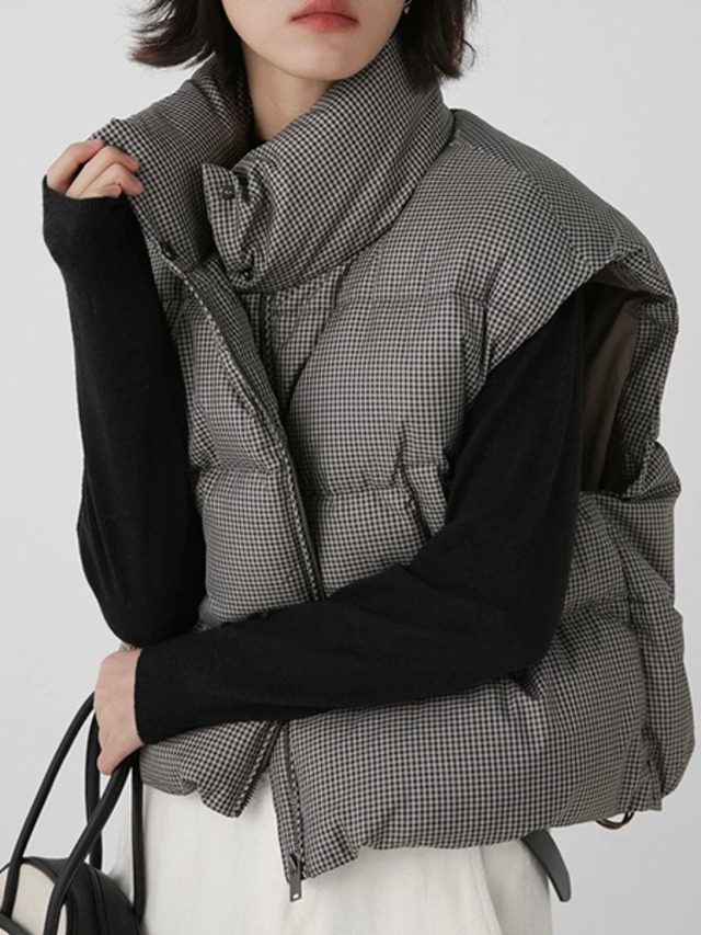 チェックノースリーブダウンベスト　M0179