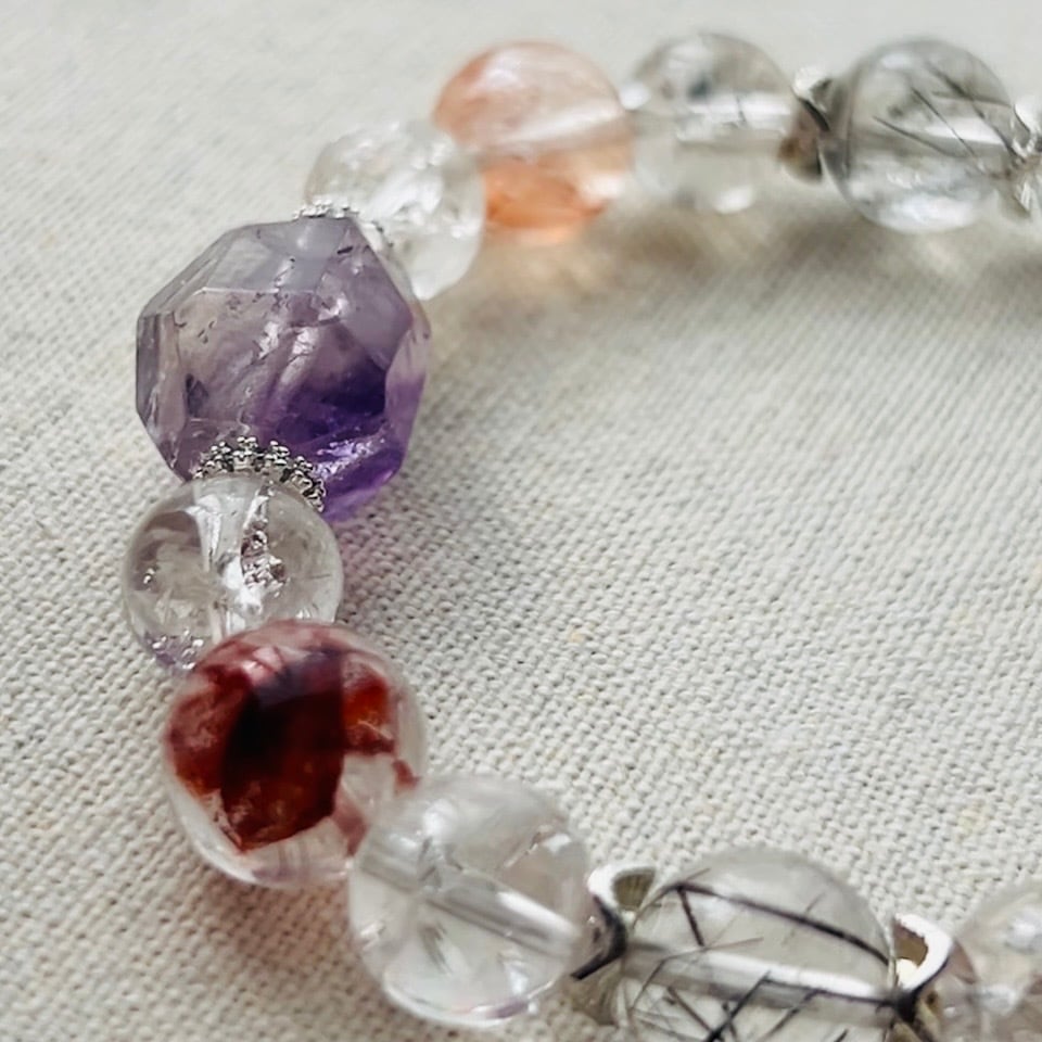 天然石多宝ブレスレット｜アメジスト・スーパーセブン・ブラックルチル