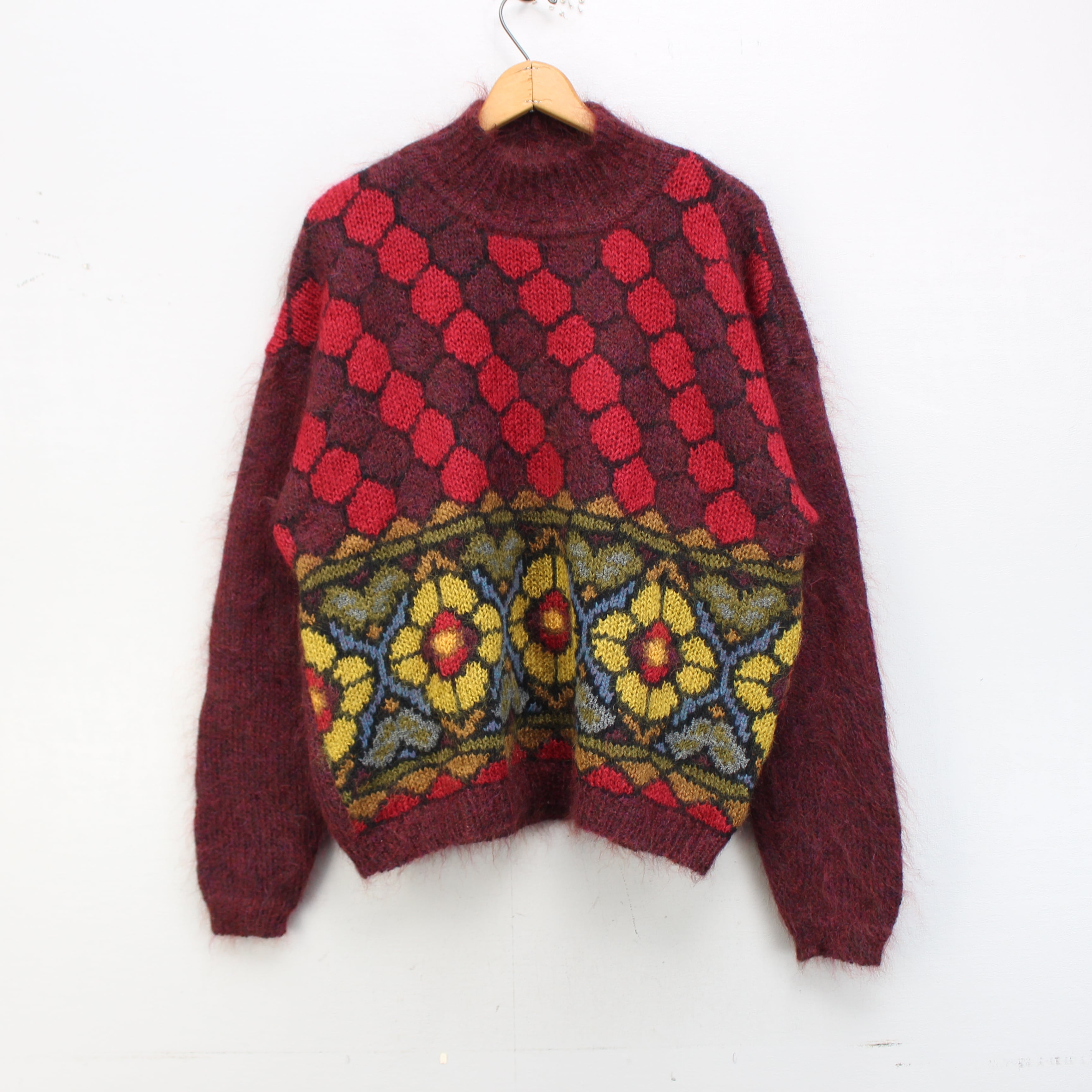 USA VINTAGE STAINED GLASS DESIGN MOHAIR KNIT/アメリカ古着ステンド