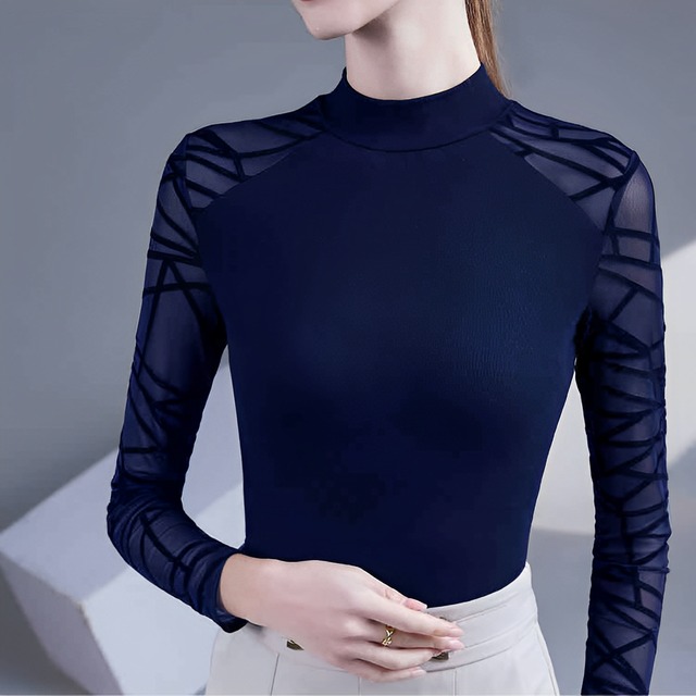 ストーン付きレースデザイン　ロングスリーブ　トップス　　　　ds0417