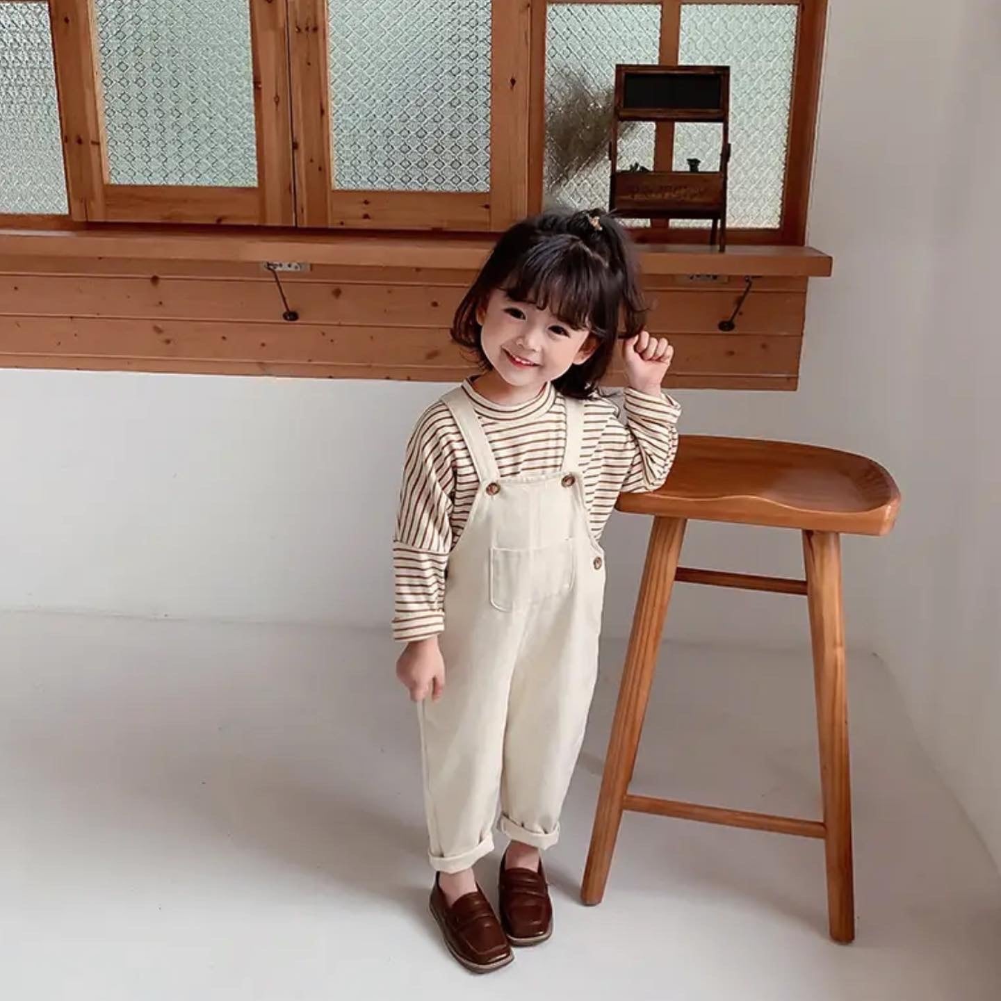 white and denim overall