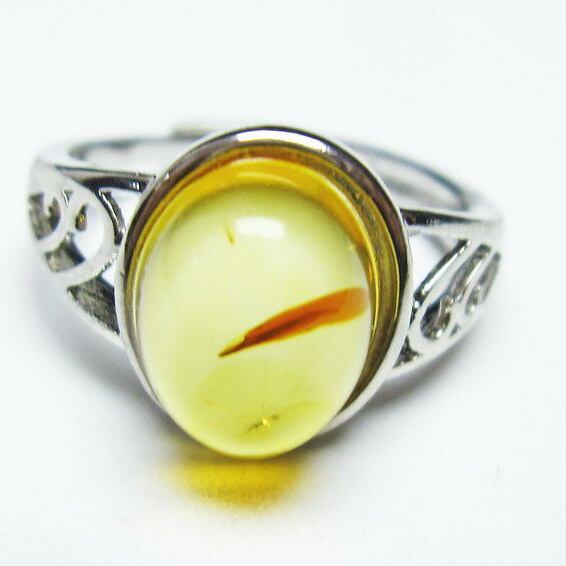 アンバー リング 琥珀 指輪 フリーサイズ 調整可能 15号 一点物 メール便可 [M便 1/20] 115-5851